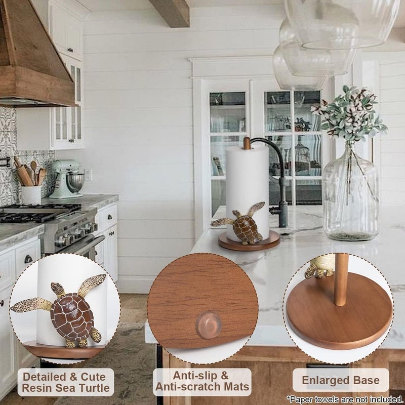 YLOVAN Turtle Paper Towel Holder - Decorative Paper Towel Holders Wooden Cute Decor Sea Turtle Gifts for Women Wood Kitchen Countertop Stand Unique Funny Animal Coastal Ocean Beach House Home Beachy - Image 3